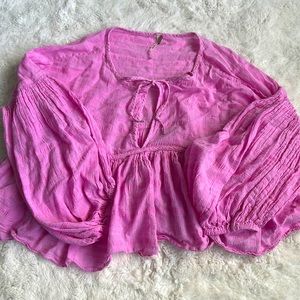 Boho Free People Pink linen cropped shirt, could be as a coverup